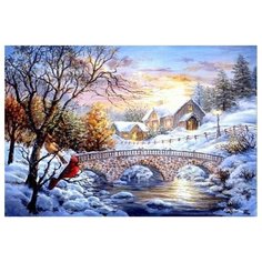 Алмазная мозаика Зимний пейзаж, картина стразами Цветной 40x50 см.