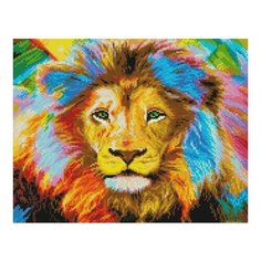 Алмазная мозаика Цветной лев, картина стразами PaintBoy 40x50 см.