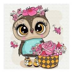 Картина по номерам Сова с корзиной цветов, 20x20 см. Molly