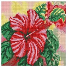 Алмазная мозаика Гибискус (на подрамнике), картина стразами Империя бисера 30x30 см.