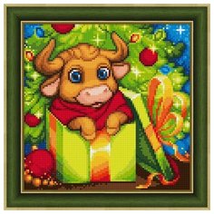 Алмазная мозаика Новогодний бычок, картина стразами Алмазная живопись 25x25 см.