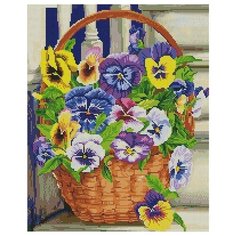 Алмазная мозаика Анютины глазки в корзинке, картина стразами PaintBoy 40x50 см.