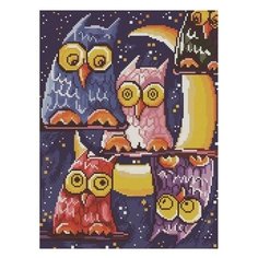Алмазная мозаика Совушки под луной, картина стразами PaintBoy 30x40 см.