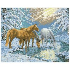 Алмазная мозаика Зимний водопой, картина стразами Паутинка 50x40 см.