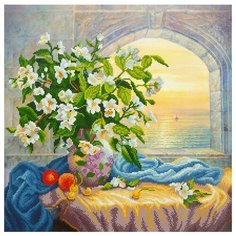 Алмазная мозаика Натюрморт с жасмином, картина стразами Фрея 50x50 см.