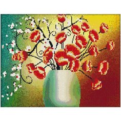 Алмазная мозаика Сакура и маки, картина стразами Цветной 40x50 см.