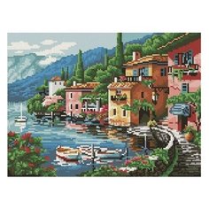 Алмазная мозаика Прибрежный городок, картина стразами PaintBoy 30x40 см.