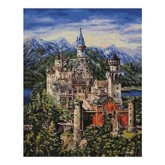 Алмазная мозаика Замок в горах, картина стразами PaintBoy 40x50 см.