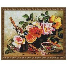 Алмазная мозаика Птичка на розах, картина стразами PaintBoy 40x50 см.