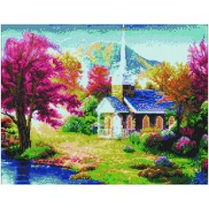 Алмазная мозаика Дом на берегу, картина стразами Цветной 40x50 см.