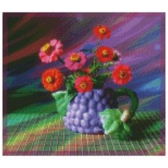 Алмазная мозаика Букет циний (На подрамнике), картина стразами Цветной 40x50 см.