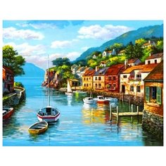 Алмазная мозаика Лодочка на реке (На подрамнике), картина стразами Цветной 40x50 см.