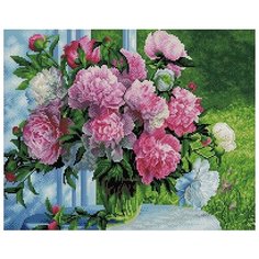 Алмазная мозаика Пионы у окна (Сатаров Михаил), картина стразами PaintBoy 40x50 см.