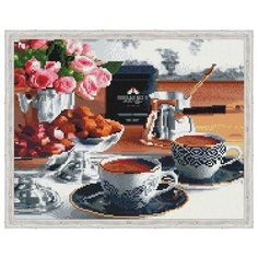 Алмазная мозаика Аромат утреннего кофе (На подрамнике), картина стразами Цветной 40x50 см.