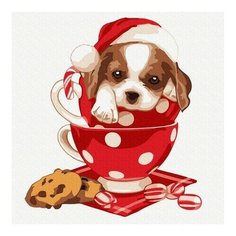 Картина по номерам Новогодний щенок, 20x20 см. Molly