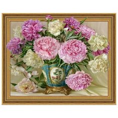 Алмазная мозаика Бузин. Розовые и белые пионы, картина стразами Molly 40x50 см.