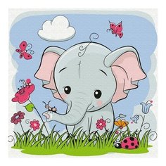 Картина по номерам Слоник на полянке, 20x20 см. Molly