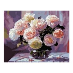 Картина по номерам Розы в вазе из стекла, 40x50 см. PaintBoy
