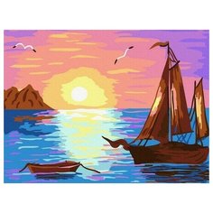 Картина по номерам Парусник на закате, 15x20 см. Molly
