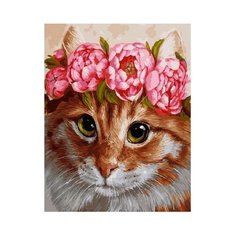 Картина по номерам Кошечка в цветах, 40x50 см. PaintBoy