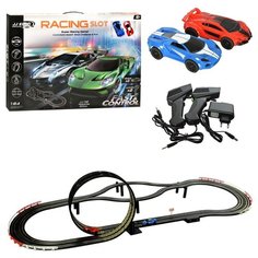 "Автотрек с машинками, гоночный трек с машинками на пульте, трек игрушечный, игровой трек для машинок, детский трек, 2 машинки 1:64, 2 пульта управления, размер трека 60 х 150 см, длина дороги 610 см" Компания Друзей