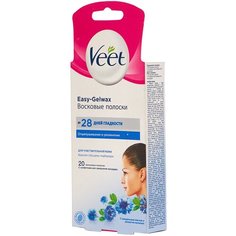 Veet Восковые полоски Easy Gelwax с миндальным маслом и ароматом василька для чувствительной кожи лица 20 шт.