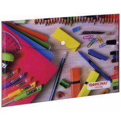 ОфисМаг Папка-конверт на кнопке A4, пластик красный/серый