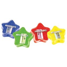 Точилка ЮНЛАНДИЯ "Звездочка", с контейнером, пластиковая, корпус ассорти, 228453