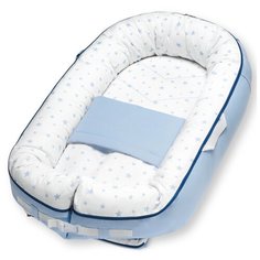 Комплект Loombee кокон XL + одеяло белый/светло-голубой