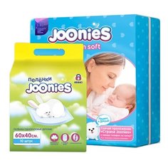 Joonies подгузники Premium Soft NB (0-5 кг) 24 шт + пелёнки 60x40 10 шт.