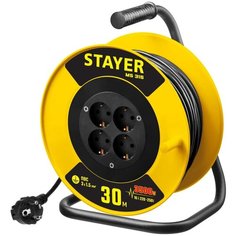 Удлинитель на катушке силовой STAYER 4 розетки 30м 55078-30 16А IP20 с/з
