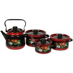 Набор посуды СтальЭмаль 1с142/1 7 пр. с пластиковыми ручками черный/кармен