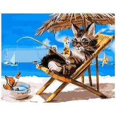 Картина по номерам Paintboy "Кот-рыбак", 40x50 см