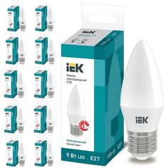 Лампа светодиодная IEK ECO C35 свеча 9Вт 230В 4000К E27, 10 шт.
