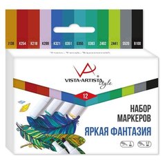 Набор маркеров на спиртовой основе, 0.7 мм - 7 мм, 12 цв., перо круглое/скошенное, Яркая фантазия, VISTA-ARTISTA