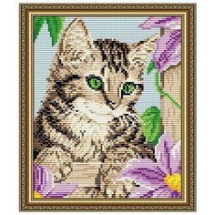 Алмазная вышивка Арт Соло "Котенок в клематисах", 24,6x20 Art Solo