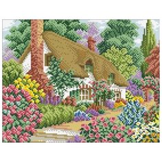 Алмазная вышивка Паутинка "Домик в цветах", 32x25