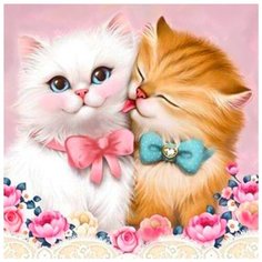 Алмазная мозаика "Кот и кошка", 25x25 см