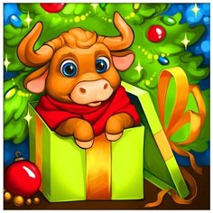 Алмазная мозаика "Новогодний бычок", 25x25 см