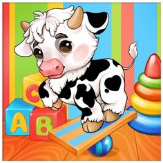 Алмазная мозаика "Бычок Пятнышко", 25x25 см