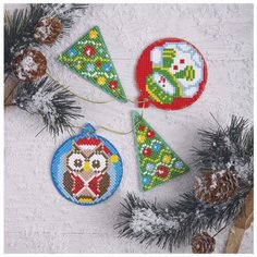 Алмазная мозаика "4 новогодние игрушки. Сова и елочка", 8x9 см ФРЕЯ