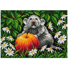 Алмазная мозаика "Мышка с яблоком" (на магнитной основе), 20x28,5 см Вышиваем Бисером