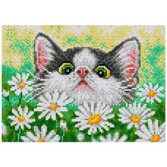 Алмазная мозаика "Котенок в ромашках" (на магнитной основе), 20x28 см Вышиваем Бисером