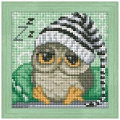 Алмазная мозаика "Сонный совенок", 15x15 см