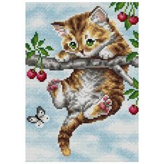 Алмазная мозаика "Котенок и бабочка", 20x28 см Вышиваем Бисером