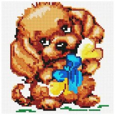 Алмазная мозаика "Собачка с подарком", 20x20 см Белоснежка