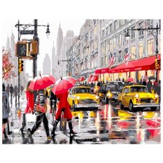 Картина по номерам "Желтые такси и красные зонтики", 40x50 см ВанГогВоМне