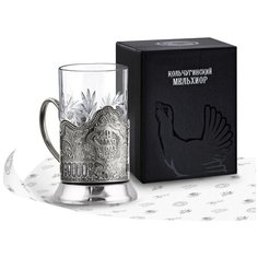 Подстаканник со стаканом "Победа - 9 Мая" никелированный с чернью Кольчугинский мельхиор