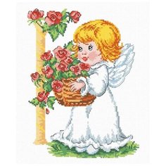 Набор для вышивания «Ангелочек с корзиной роз», 19x25 см, Овен