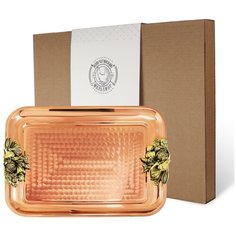 Поднос прямоугольный с накладками "Овощи" медный кованый Кольчугинский мельхиор